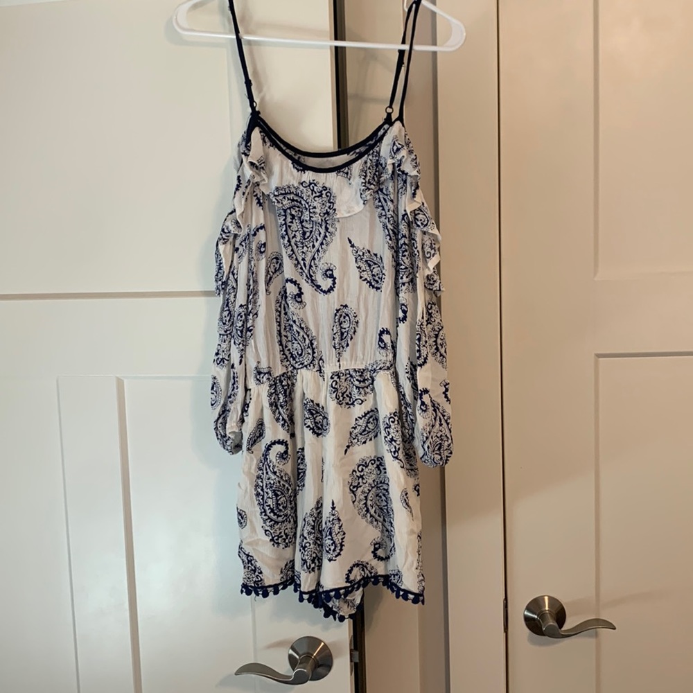 Great condition blue and white romper